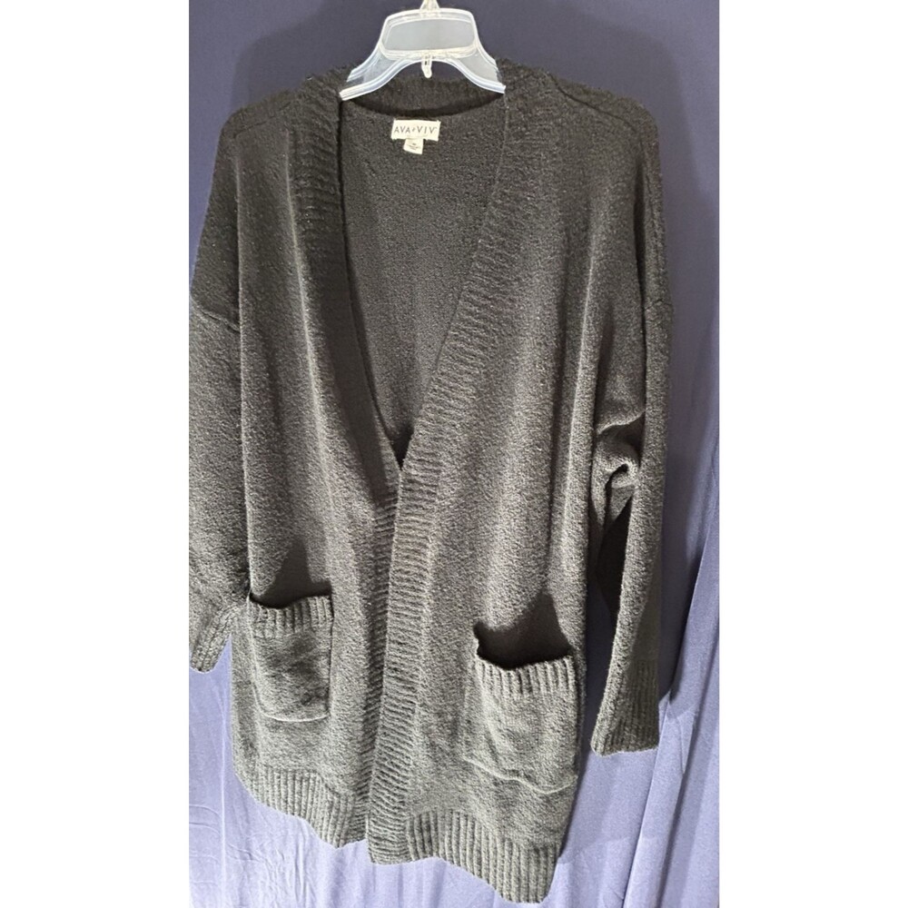 Ava & Viv Long Cardigan Sweater Womens Plus Size 4X Black Pockets Cozy Ribbed EU